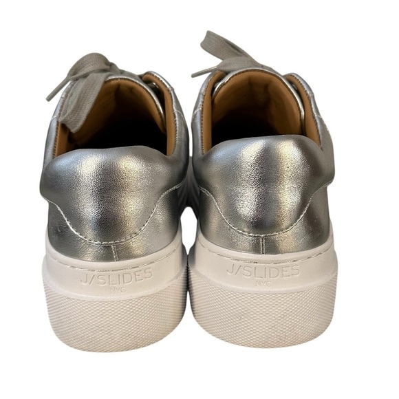 J SLIDES Women’s Leather Silver Round Toe Platform Sneaker Sz 8.5 - Picture 5 of 7